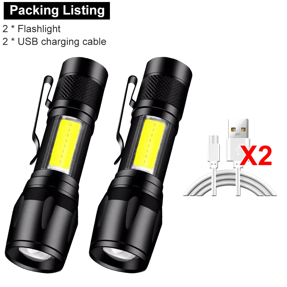 Compact USB Rechargeable Mini LED Flashlight - Portable Zoomable Light with Pen Clip for Camping and Tactical Use