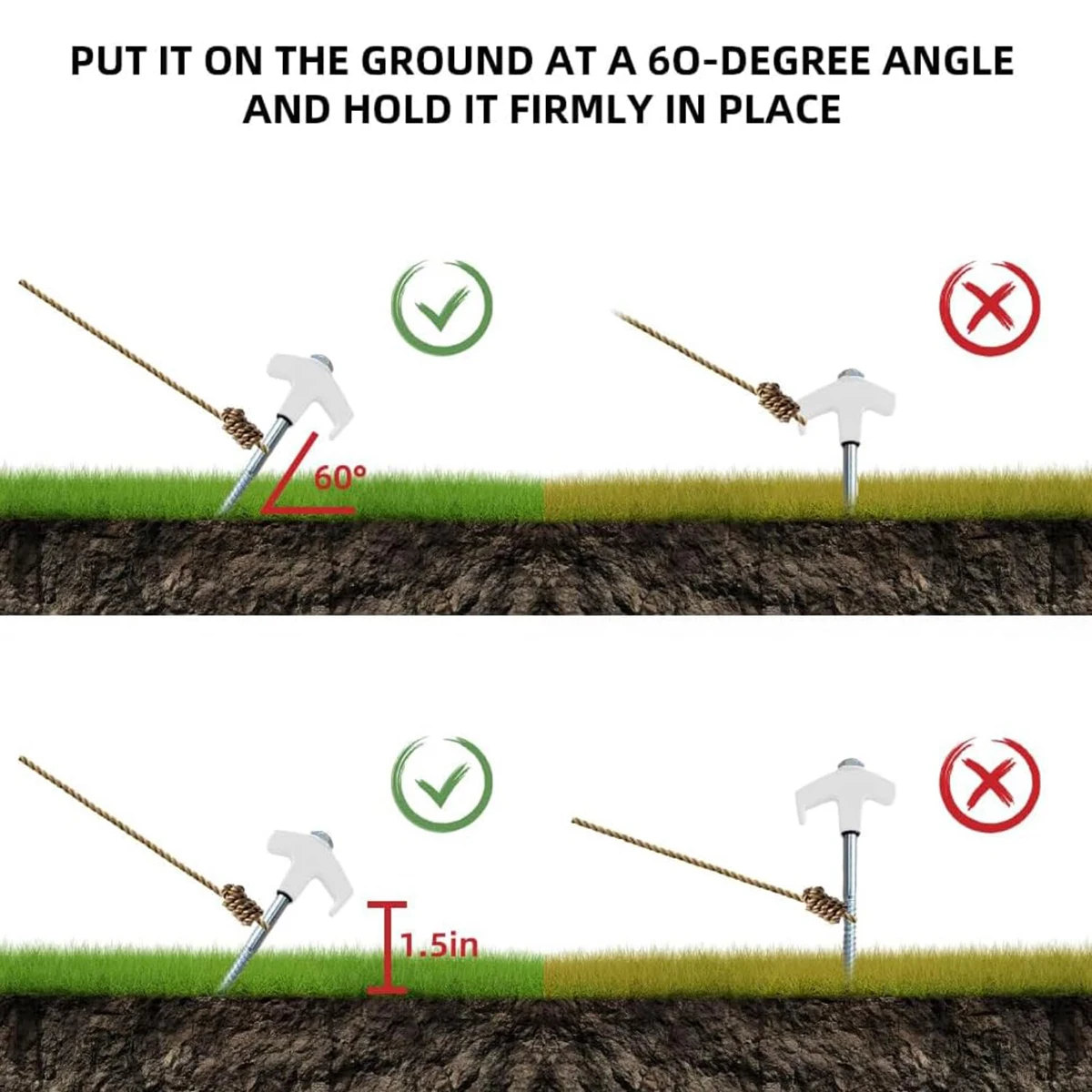 Garden Staples 8*200mm M8 Carbon Steel Hexagonal Glow-in-the-dark Ground Pegs Portable Rotatable Plastic Head Threaded Tent Pegs