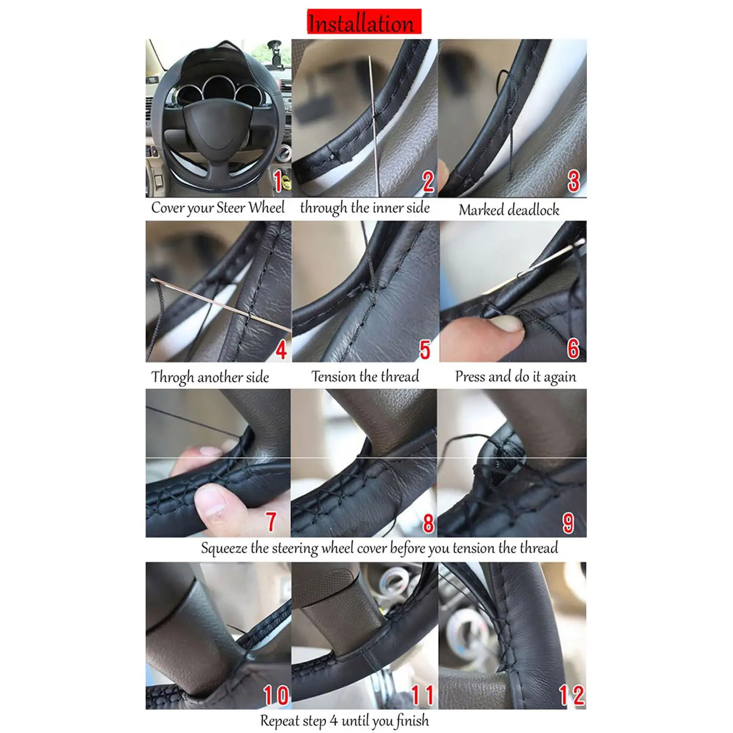 Cubierta Del Volante Del Coche Con Agujas E Hilo Para Opel Astra Opc