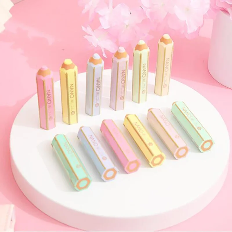 Kawaii Pencil Shape Erasers Cute Rubber Pencil Erasers Korean Stationery Kids Writing Supplies Correction Tools School Office pencil eraser