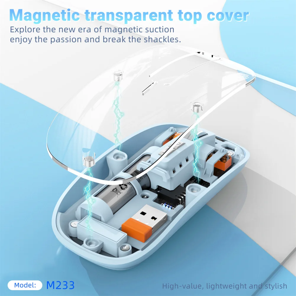 USB 리시버 내장 무선 컴퓨터 마우스, 충전식 데스크탑 마우스, 500mAh 리튬 배터리, 1600DPI, M233