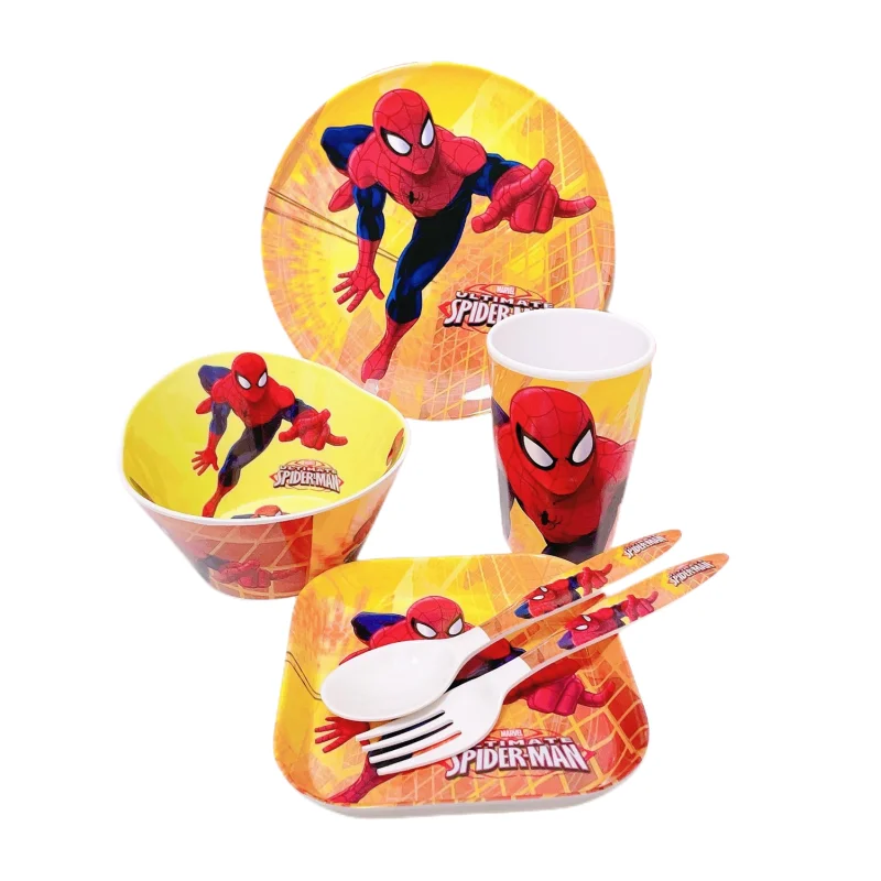 

Spiderman New animation peripheral kawaii cute cartoon rice bowl divided plate creative children's tableware set gift wholesale
