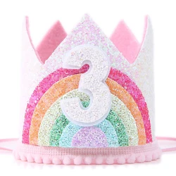 Rainbow Unicorn Felt Birthday Crown Party Decor for Kids and Baby Showers (Rainbow 3)