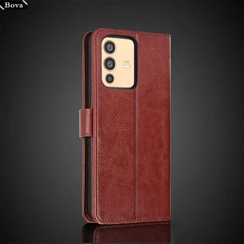 Vivo V23 5G 카드 홀더 Pu 가죽 커버 케이스 Vivo V23 5G 플립 커버 레트로 지갑 가방 장착 케이스 비즈니스 Fundas Coque