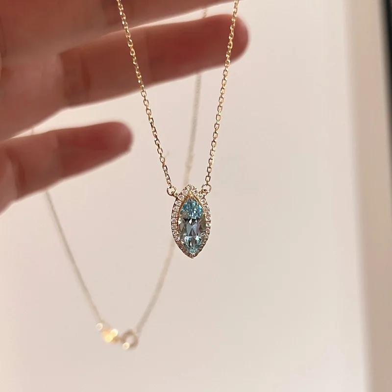 925 Silver Natural Marquise Topaz Tourmaline Aquamarine Blue Gems Stones Pendant Adjustable Chain Necklace Jewellery Bijoux Gift