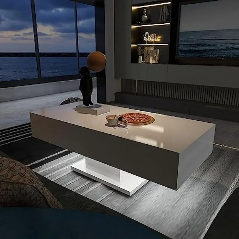 Coffee Table and Chair Set with Remote Control, Dining Room Table, RGB Light, Center Tables for Rooms, Living Room Furniture