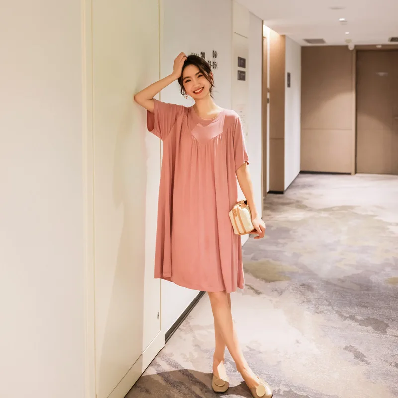 Women Nightgowns, Women Nightdresses, Sleeping Dress Summer Nightgowns Women Large Size Loose Long Casual Homewear Sleepwear Dresses Female Short Sleeve Modal Nightdress Women 130KG