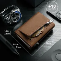 YATBEST Men's RFID Anti-Theft Three Fold Wallet Ultra-Thin with Zipper Coin Pocket Credit Card Clip Brush Anti-Magnetic Card Bag 2