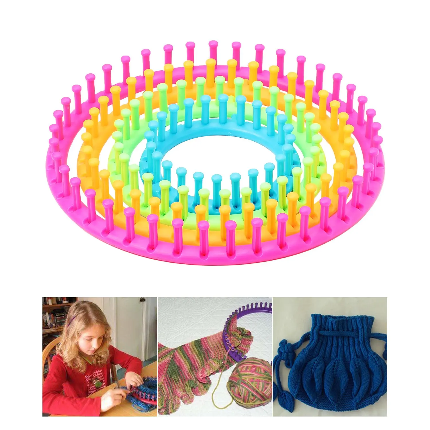 4 Size Round Plastic Scarf Knitting Loom Set For Yarn Cord Knitter DIY