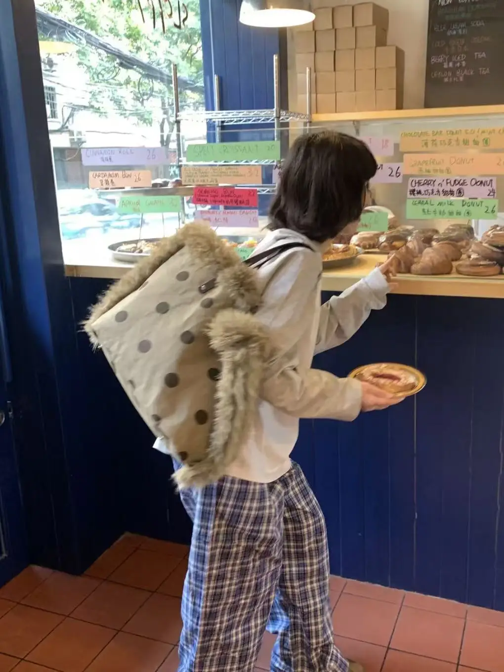 Winter Faux Fur polka dot Tote Bag Women Plush Shoulder Soft Furry Tote Handbag Large Capacity Fluffy Wool Female Shopper Bags