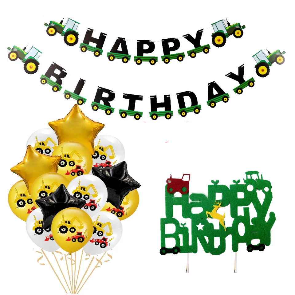 Description Picture 2 of item1Set Construction Tractor Theme Inflatable Balloons Truck Vehicle Banners Cake Decor Baby Shower Boys Birthday Party Supplies