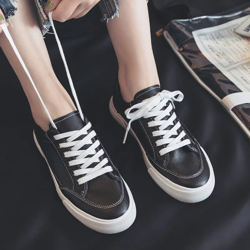 Big Size 43 White Faux Leather Shoes Women's Low Top Sneakers