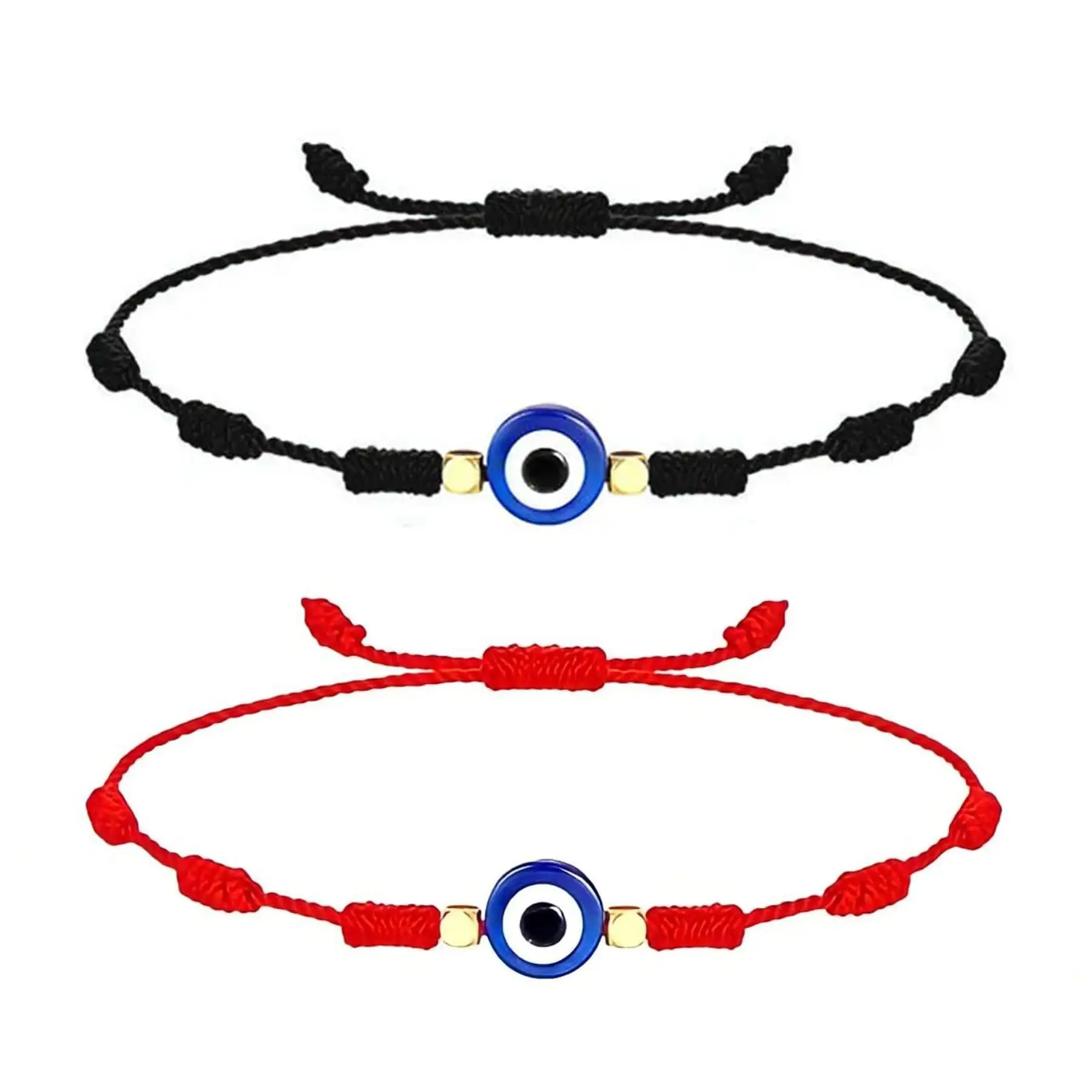 

Turkish Evil Eye Bracelets,7 Knot Lucky Blue Greek Eye Thread Bracelet, Handmade Black Red String Bracelet for Women Men Family