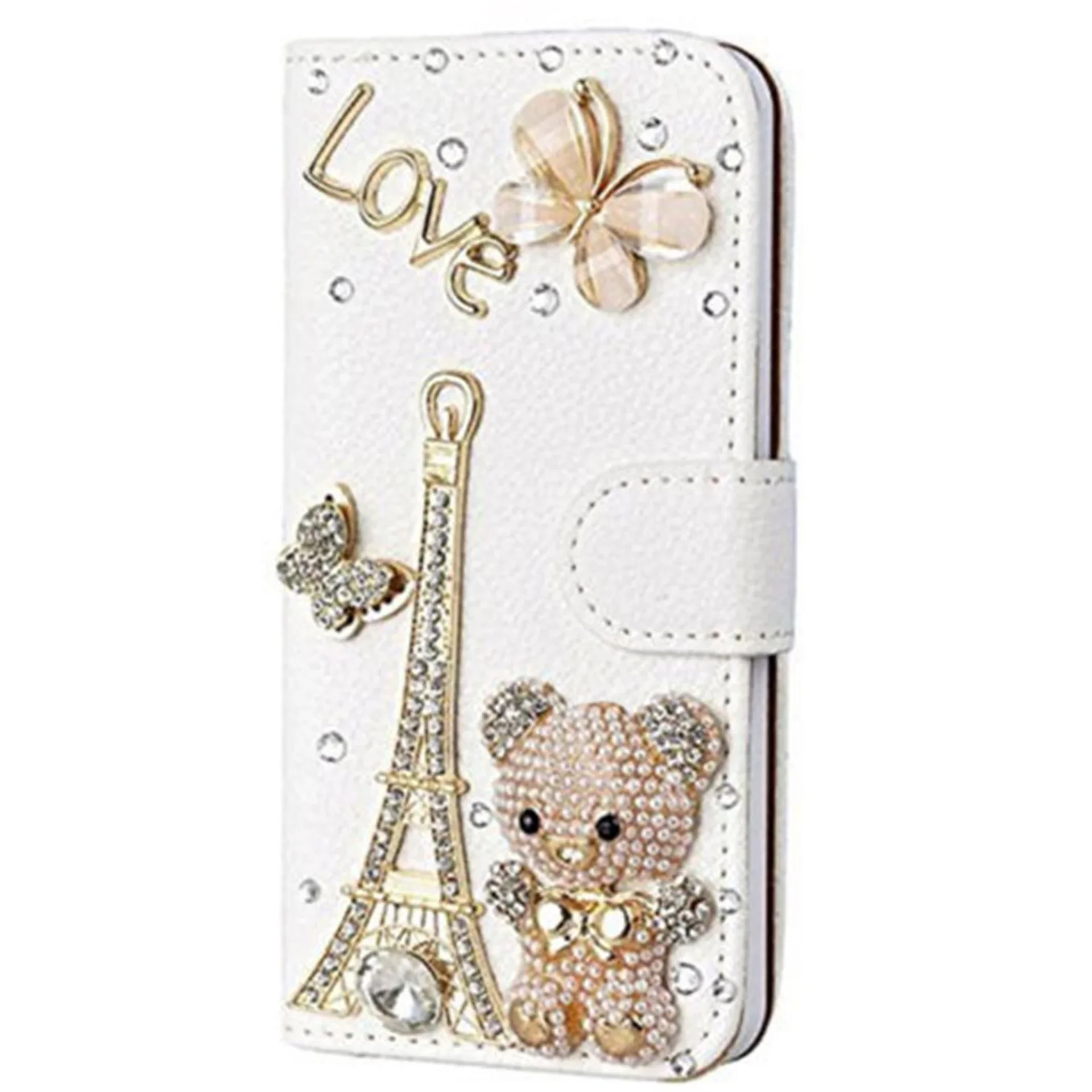 Phone Case Iphone Case Leather Wallet Case XSMYiss Fashion Bling Diamond Rhinestone Leather Flip Wallet Cover Phone Case For Iphone 16 15 14 13 12 11 Pro Max XR XS 16Pro