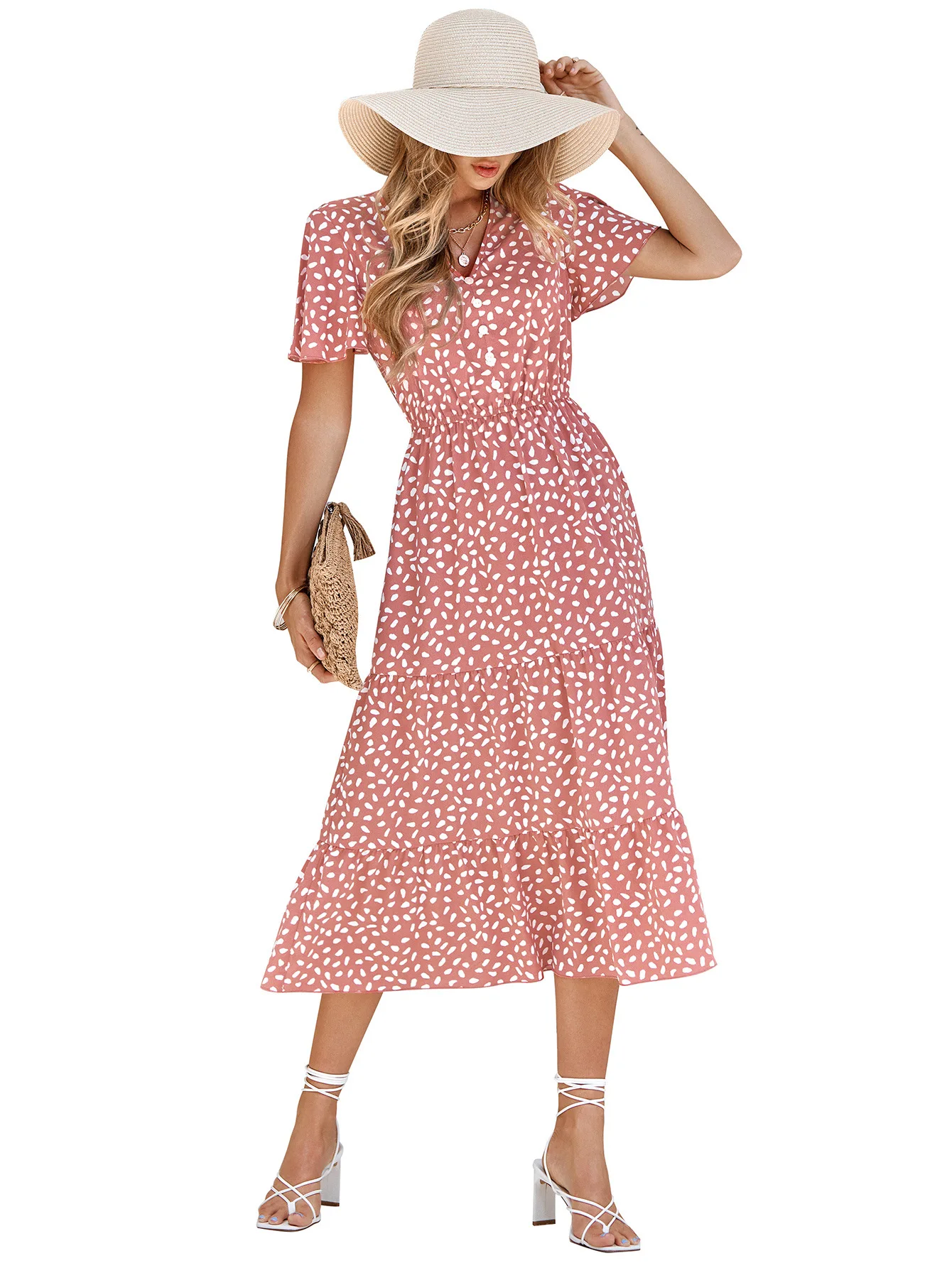 Leopard V Neck Midi Dress