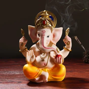 Feng Shui Resin Elephant Buddha Sculpture Indian Ganesha Elephant God Religious Statue Home Decor Crafts
