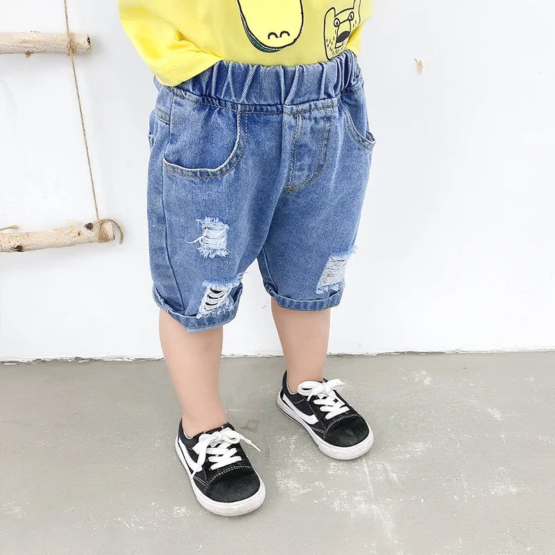 

DIIMUU Boys Children Denim Shorts Ripped Jeans Kids Baby Stretch Boardshorts Summer Fashion Trousers Toddler Bottoms for 2-8T