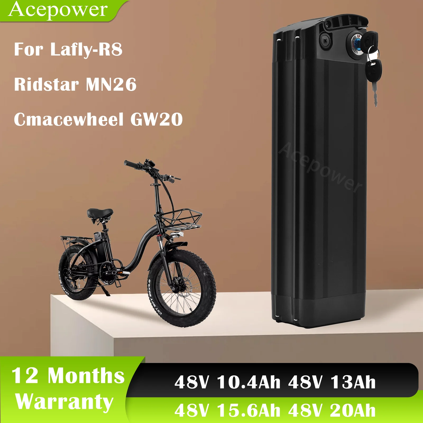 Lafly-R8 Ridstar MN26 電動自転車バッテリー Akku 48V 15Ah 20Ah 交換 