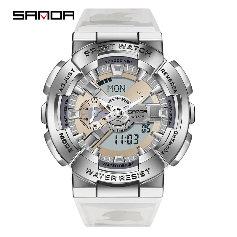 SANDA Brand Sport Watches Mens Military Waterproof Shockproof Watch Dual Display Auto Date Male Digital Wristwatches Reloj 9004