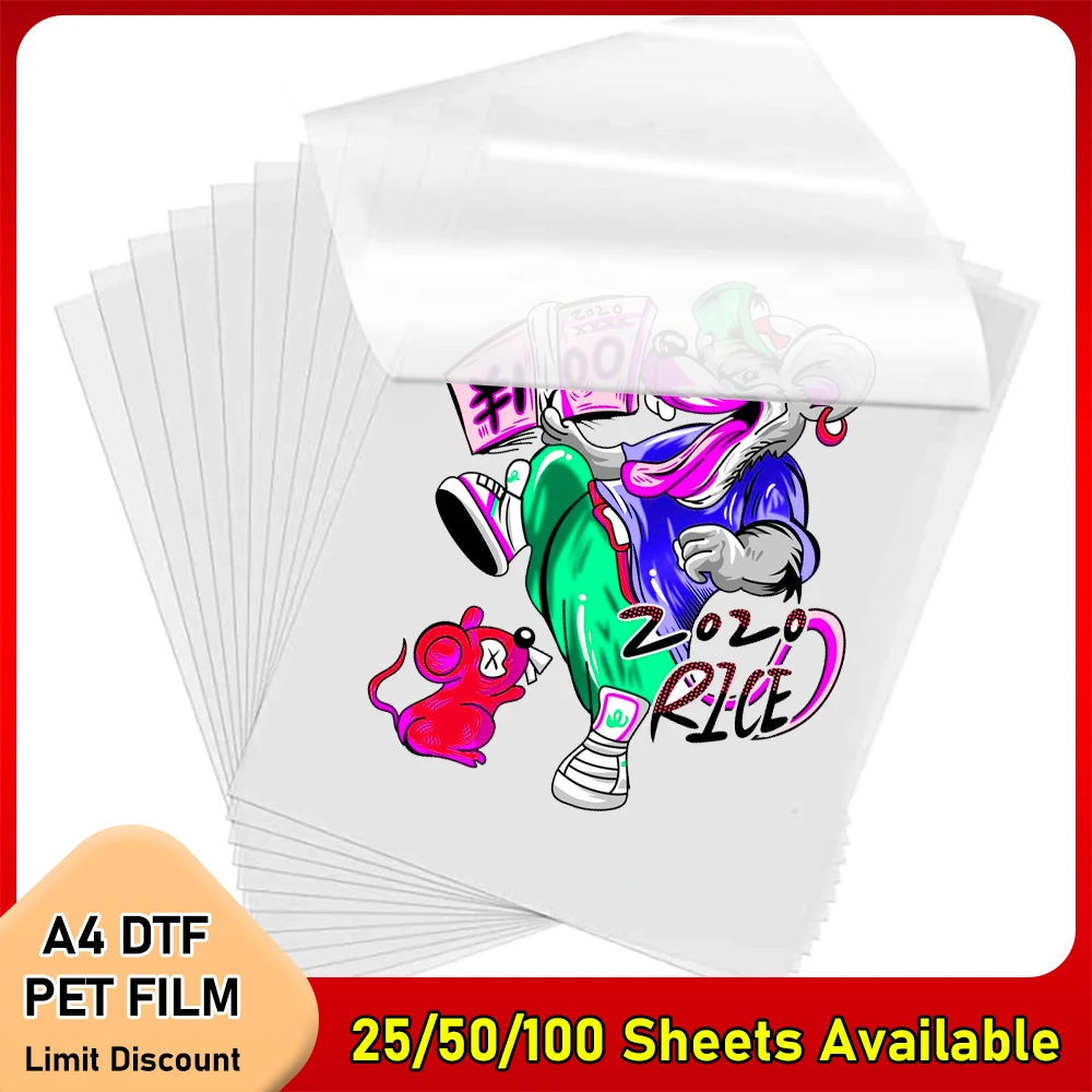 25/50/100 Sheets A4 DTF Transfer Film Paper 75U Thickness Transparent Double Sided Adhesive Film Transfer DTF Film Printing