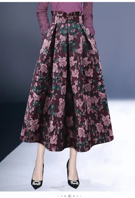 Women' Spring Summer Retro Floral Skirt High Waisted A-Line