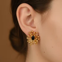 Delicate Oval Crystal Flower Stamen Brass Earrings For Women 2025 Trendy Female 18K Gold Plated Luxury Quality Jewelry Gift