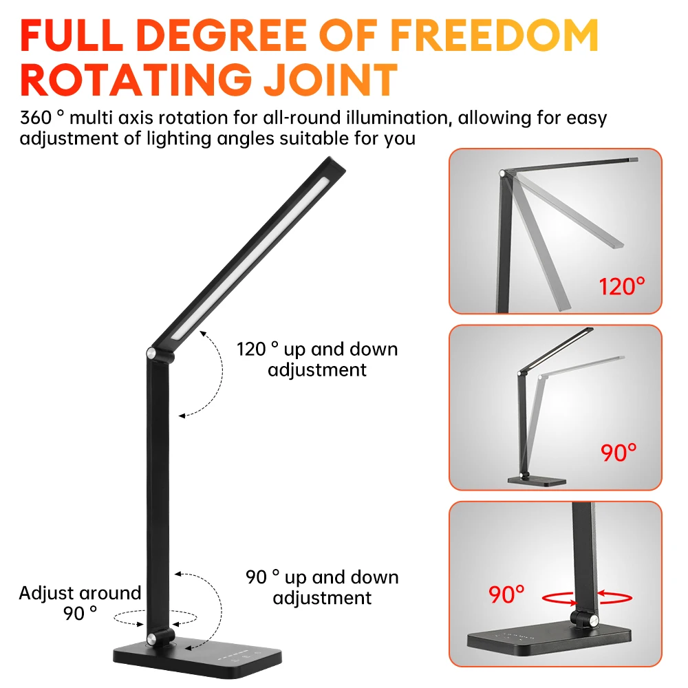 LED Desktop Reading Lamp Cordless USB Charging Eye Protection Folding Table Lamp 5 Modes Flexible Bedside Night Light For Study