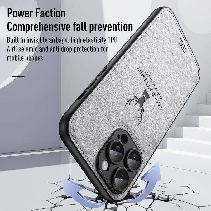 Elegant Deer Head Pattern Luxury Leather Texture Phone Case - Shockproof Soft Cover