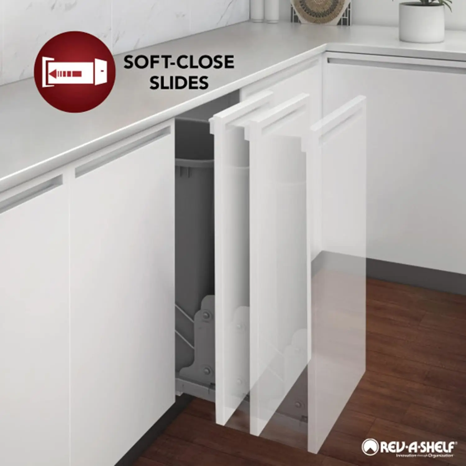 Double Trash Can Under Kitchen Cabinets Pullout, 35 Quart 8.75 Gallon with Soft-Close Slides, White, 53WC-1835SCDM-211