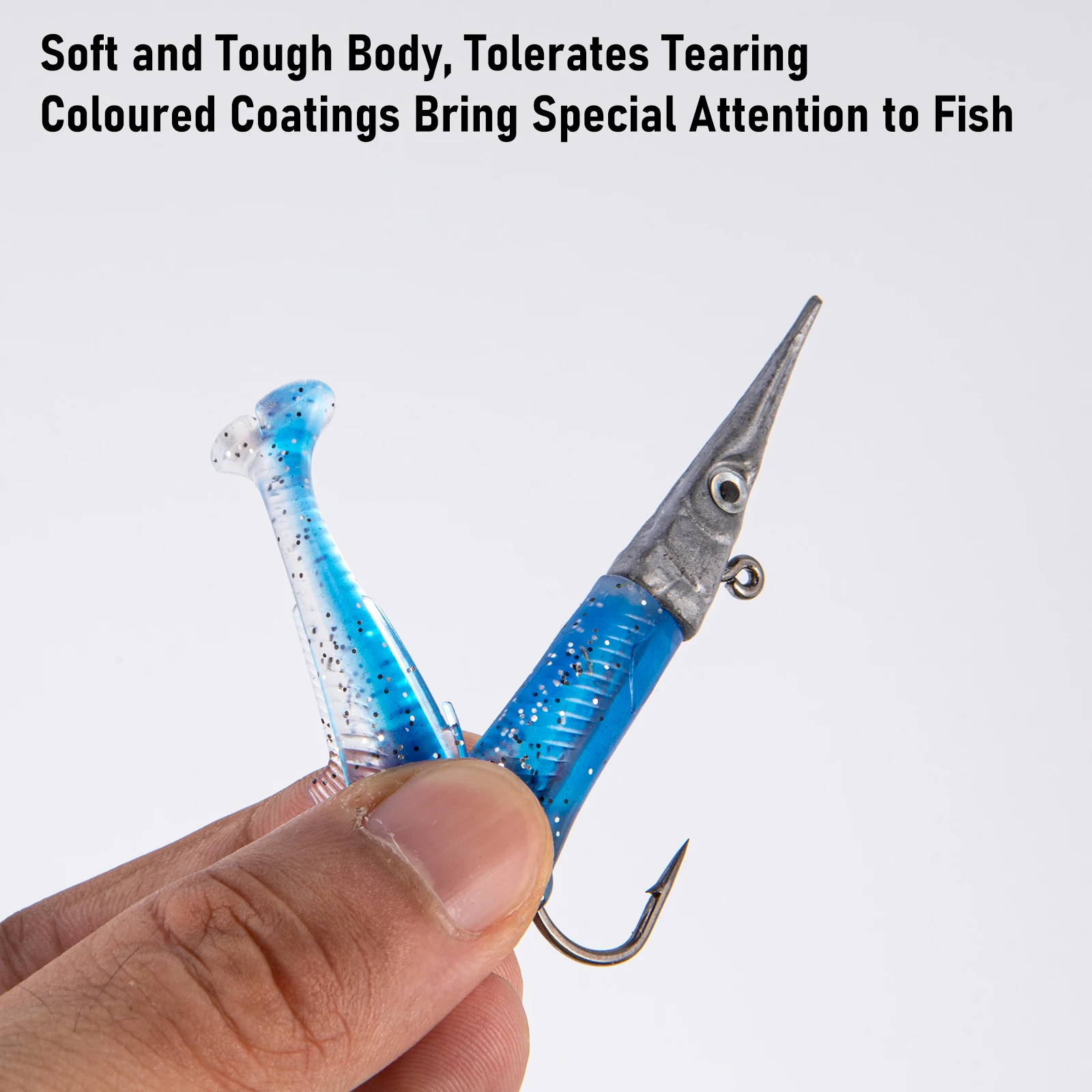 5pcs Sandeel Soft Plastic Fishing Lures with Paddle Tail Jig Heads 11.5cm/14g Swimbait for Bass Trout Pike Saltwater