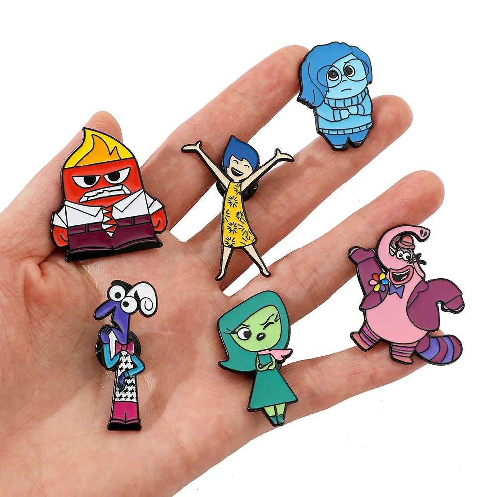 1 Set Iconic Brand Figure Inside Out 2 Lapel Pin Joy Sadness Anger Metal Brooches Handmade Epoxy Jewelry Shirt Bag Badge Fashion