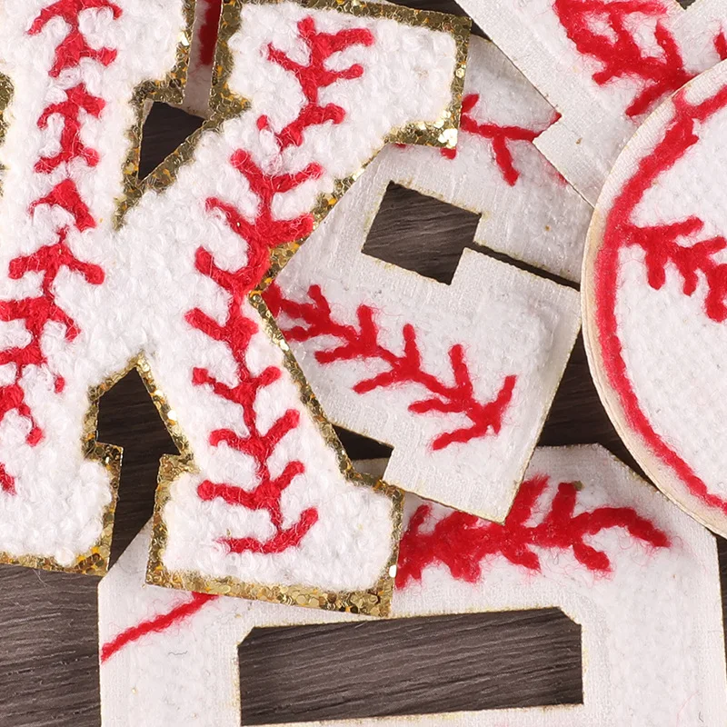 12-Pack Baseball Iron On Patches - Embroidered Chenille Patches With Gold Edges For Clothing & DIY Crafts