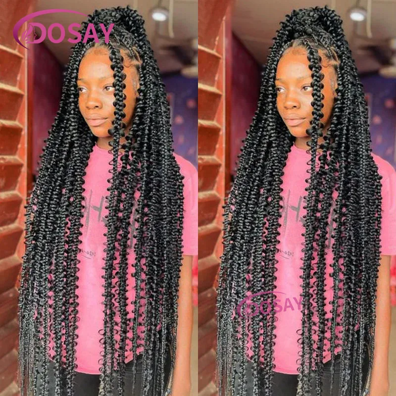 

36" Knotless Butterfly Braided Wigs For Black Women Locs Crochet Full Lace Frontal Wig Faux Locs Box Braid Wig With Baby Hair