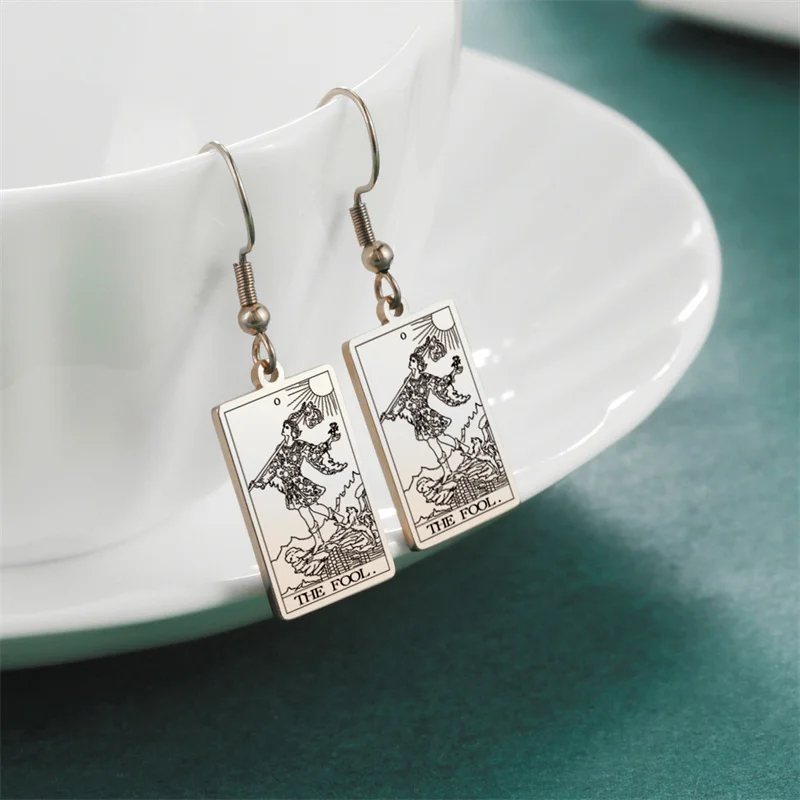 Vintage Tarotkarten Edelstahl Tropfenohrring für Frauen Sonne Mond Stern Liebhaber Wahrsagerei Tarot Schmuck Valentinstag Geschenk – Detail 13