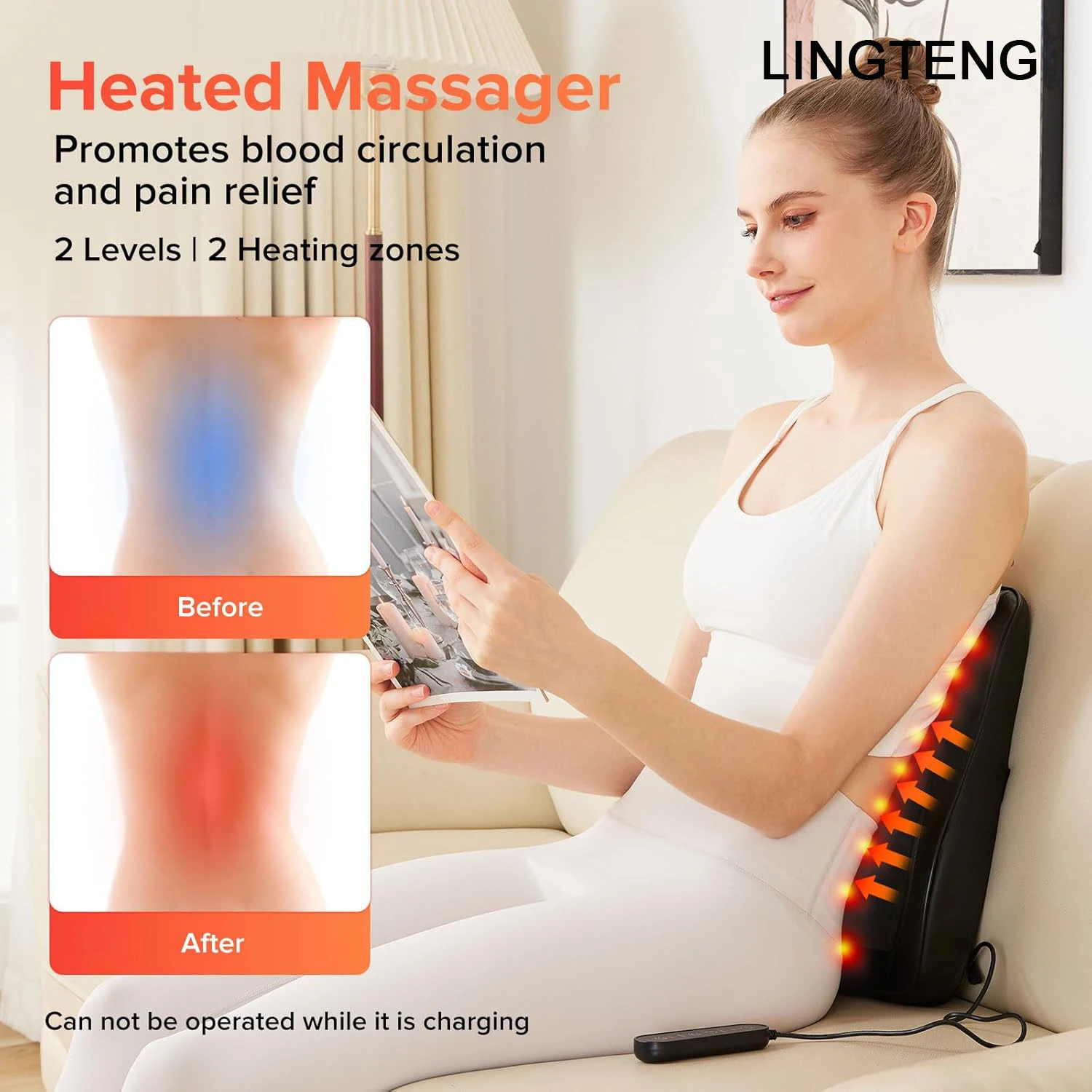Hot compress + 3D kneading back massager, fits the curves of neck, shoulders, back, and legs, 4