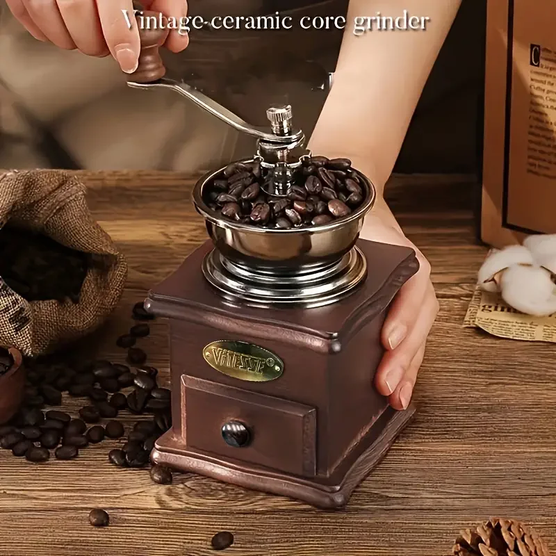 S9523a192b1144c76b95fce436c1f2da4z 1set Wooden Vintage Manual Bean Grinder Press Pot Set Coffee Home Handheld Coffee Bean Grinder Gift Box Set Of Boutique Kitchen