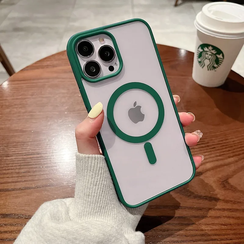 thumbnail image 1 of Colorful Transparent For Magsafe Magnetic Wireless Charging Case For iPhone 15 14 13 12 11 Pro Max Mini Xs XR Hard Acrylic Cover, 1 of 5