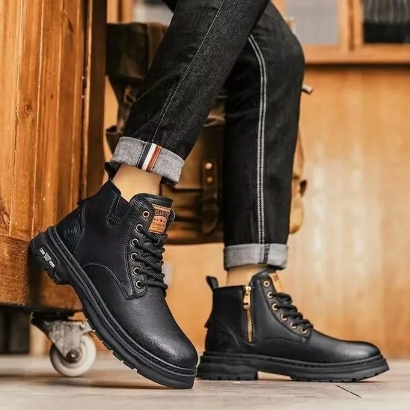 Winter Men's Cargo Ankle Boots – Waterproof Insulated Leather Construction, Non-Slip Outsole for City & Wilderness Exploration