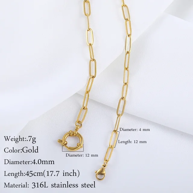 Anchor Adjuatable Clasp Necklace for Women 316L Stainless Steel 45cm Paperclip Chain ReaLong Link Collares 2