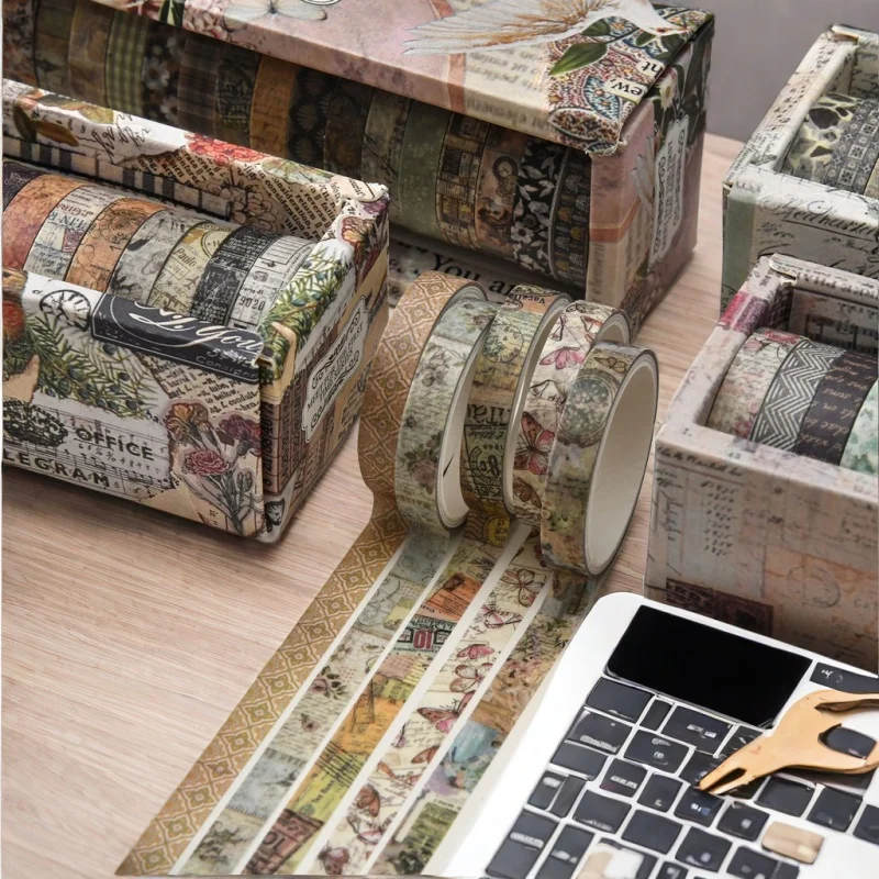 20 롤의 빈티지 식물 재료 선물 상자 와시 종이 테이프 사진 앨범 스크랩북 선물 장식 학생 용품