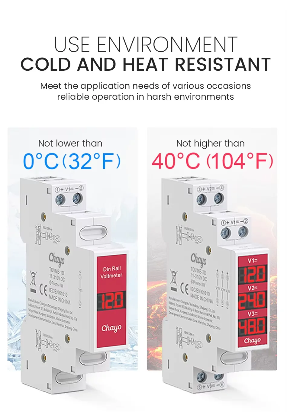 Compact Din Rail Voltage Meter with LED Digital Display (AC 60-450V)