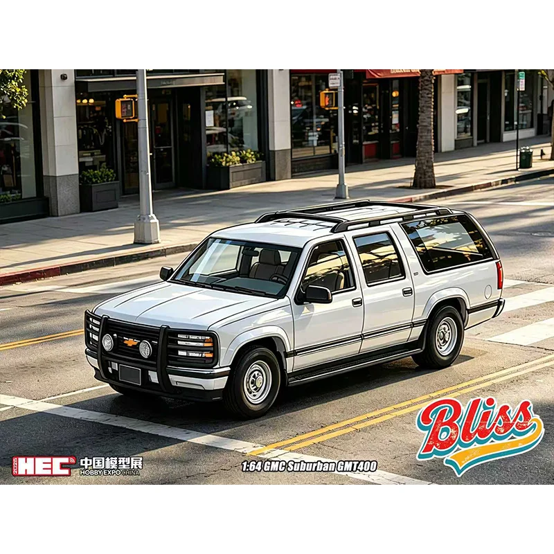 새로운 1:64 블리스 GMC-서버번 GMT400-쉐보레 2026 HEC 전시 시뮬레이션 합금 미니어처 다이캐스팅 자동차 모델 커스텀 장난감 선물