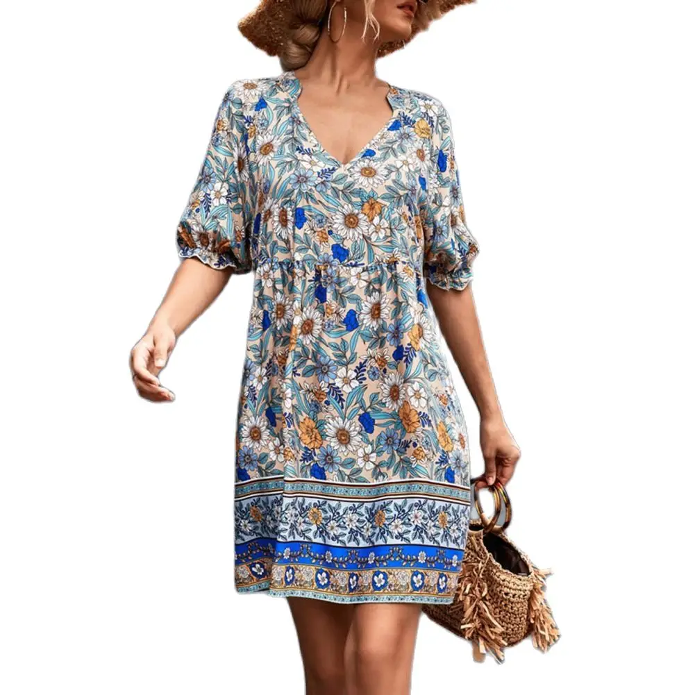 

Women Sexy V Neck Mini Dress Casual Loose Dress Waist Summer Mini Dress Wrap Sundress Robe