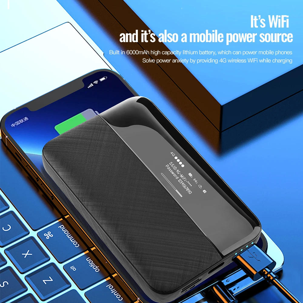 Roteador Wifi 150mbps Hotspot ao ar Livre Pocket Wifi Lte Modem Portátil Slot para Cartão Sim Mini Roteador sem Fio 6000mah Kuwfi4g - Imagem 5