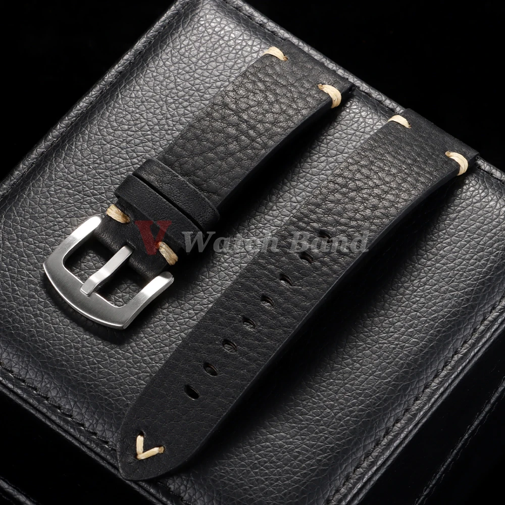 Universal Genuine Cowhide Leather Watch Band with Metal Buckle - Vintage Breathable Strap
