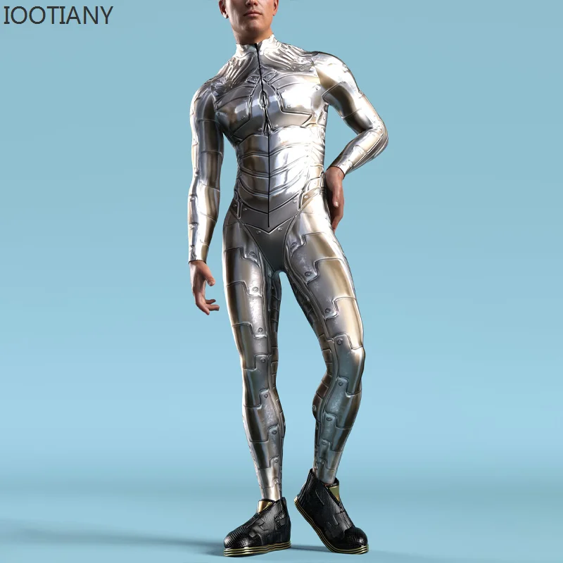 シルバーロボットコスプレボディスーツ、3Dプリント、スチームパンク