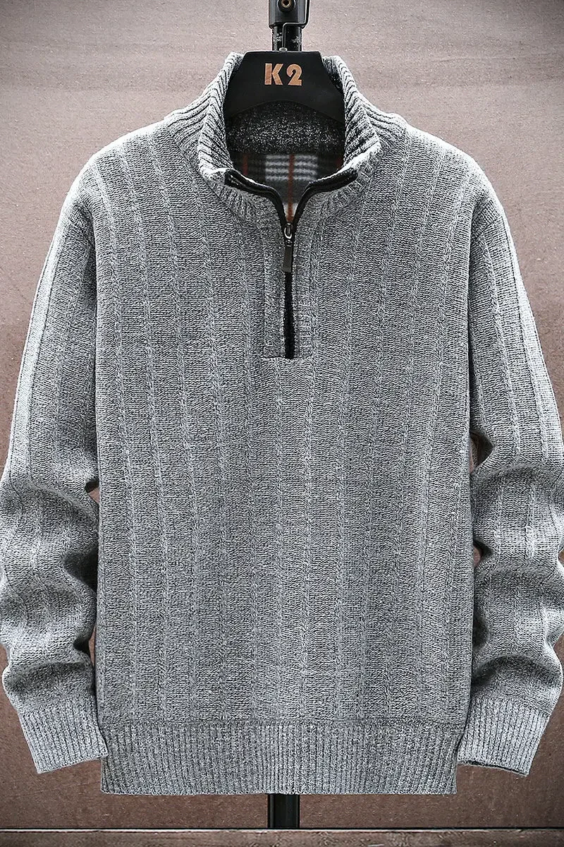 2023 New Autumn Winter Men\'s Fleece Thicker Sweater Half Zipper Turtleneck Warm Pullover Quality Male Slim Knitted Wool Sweaters