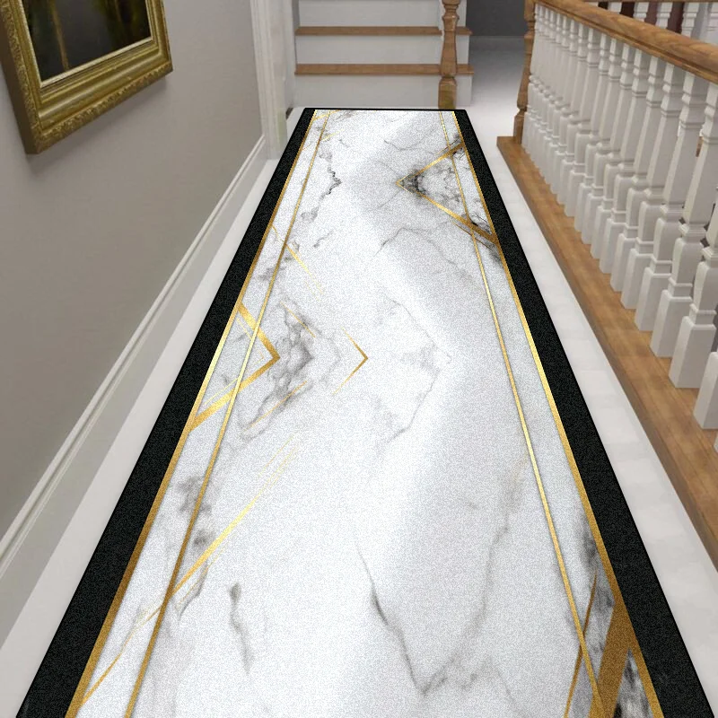 European Style Luxury White Long Corridor Carpet Marble Decoration Runners Non-slip Rugs Hall Stairs Passageway Easy Clean Mat 3