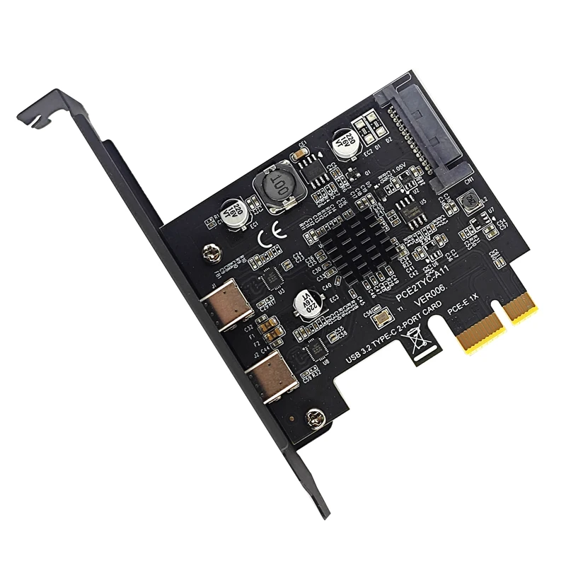 데스크탑 PC용 TYPE-C PCIE 카드, PCI 익스프레스 3.0 X1-듀얼 USB-C 확장 카드, SATA 파워 USB3.2 Gen2, 10Gbps ASM3142 칩, 2 포트