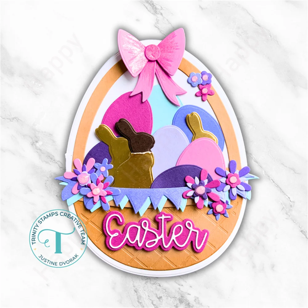 행복한 부활절 공예 다이 금속 커팅 다이 및 스탬프 템플릿 DIY 스크랩북 앨범 종이 카드 계란 장식 엠보싱 공예